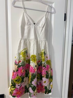 Trina Turk White Sundress with Pink & Green Floral Border